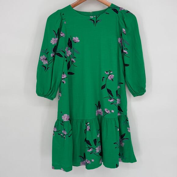 Ann Taylor Green Purple Floral Knee Length Dress Sz 4P Fairy Valentine Romantic - Picture 1 of 8